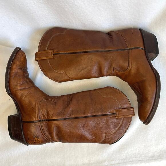 Vintage Tony Lama Cowboy Boots Men's 9C Brown Leather Western Style 5084 - Picture 4 of 13